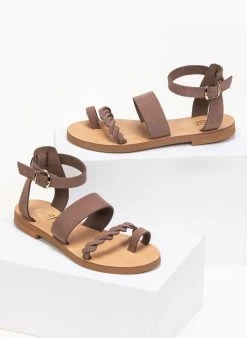 Σανδάλα δερμάτινα Ankle Strap Estil - Πούρο