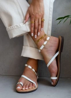 Σανδάλια δερμάτινα με τρουκς Estil - Λευκό