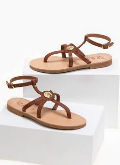 Σανδάλια δερμάτινα με μπαρέτα Iris - Καφέ 16 Σανδάλια δερμάτινα με μπαρέτα Iris - Καφέ -The Fashion Project κατάστημα flat dermatina pedila me mpareta 90608 8zt4