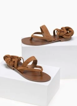 The Fashion Project Σανδάλια με κορδόνια Suede - Ταμπά -The Fashion Project κατάστημα flat lace up sandalia 87286 w18s