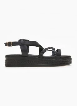 Flatforms δερμάτινα με Glitter Estil - Μαύρο