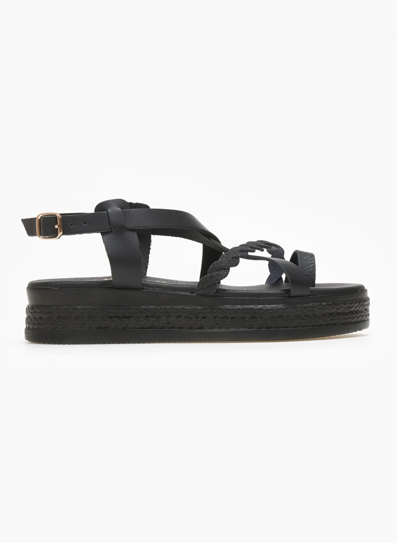 Flatforms δερμάτινα με Glitter Estil - Μαύρο 3 Flatforms δερμάτινα με Glitter Estil - Μαύρο