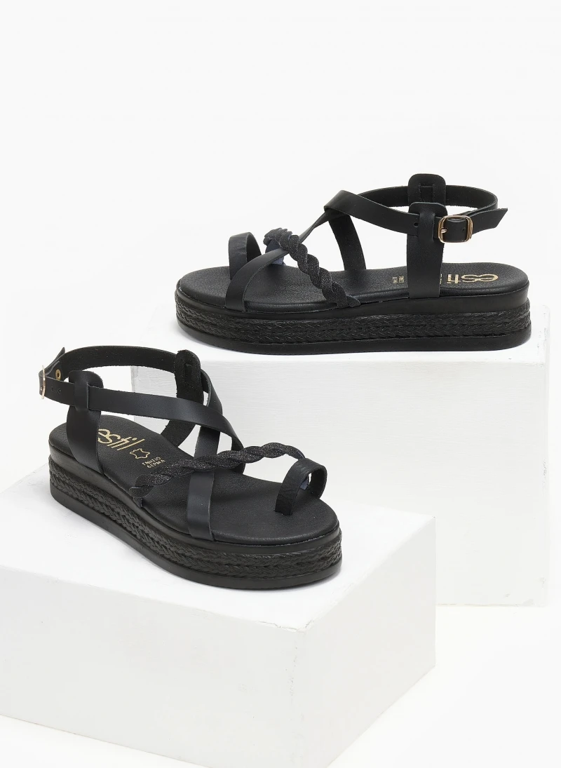 Flatforms δερμάτινα με Glitter Estil - Μαύρο 4 Flatforms δερμάτινα με Glitter Estil - Μαύρο - Image 2