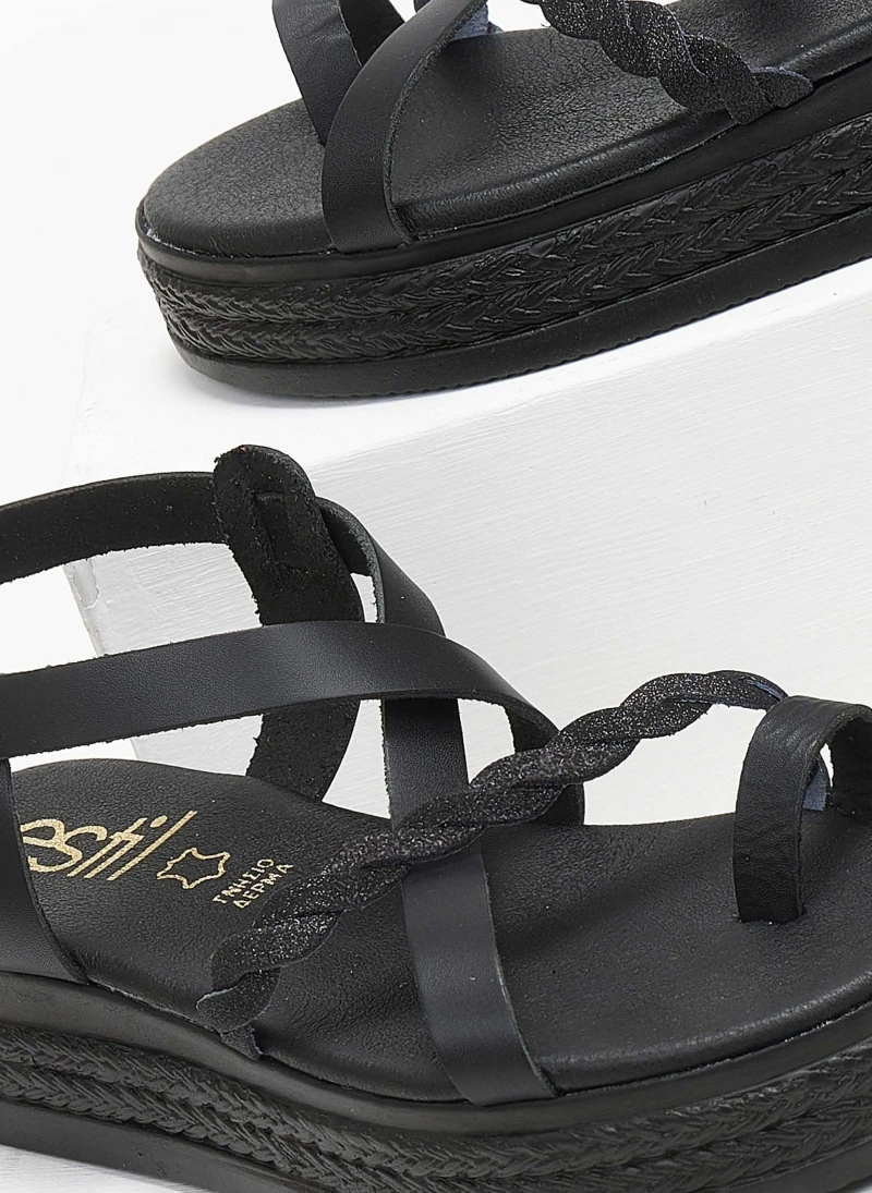 Flatforms δερμάτινα με Glitter Estil - Μαύρο 5 Flatforms δερμάτινα με Glitter Estil - Μαύρο - Image 3