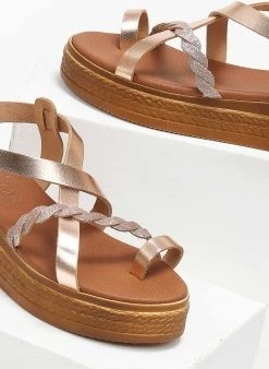 Flatforms δερμάτινα με Glitter Estil - Χαλκός -The Fashion Project κατάστημα flatforms dermatina me glitter estil 110776 xze2