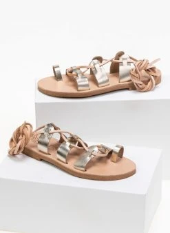 Σανδάλια δερμάτινα με κορδόνια Iris - Χρυσό -The Fashion Project κατάστημα isia dermatina lace up pedila 90634 dxts