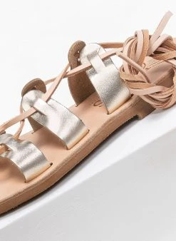 Σανδάλια δερμάτινα με κορδόνια Iris - Χρυσό -The Fashion Project κατάστημα isia dermatina lace up pedila 90634 fayh