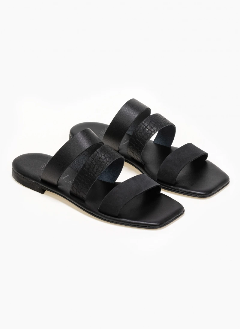 Σανδάλια δερμάτινα με φάσα κροκό Iris - Μαύρο 5 Σανδάλια δερμάτινα με φάσα κροκό Iris - Μαύρο - Image 3