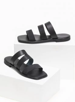 Σανδάλια δερμάτινα με φάσα κροκό Iris - Μαύρο