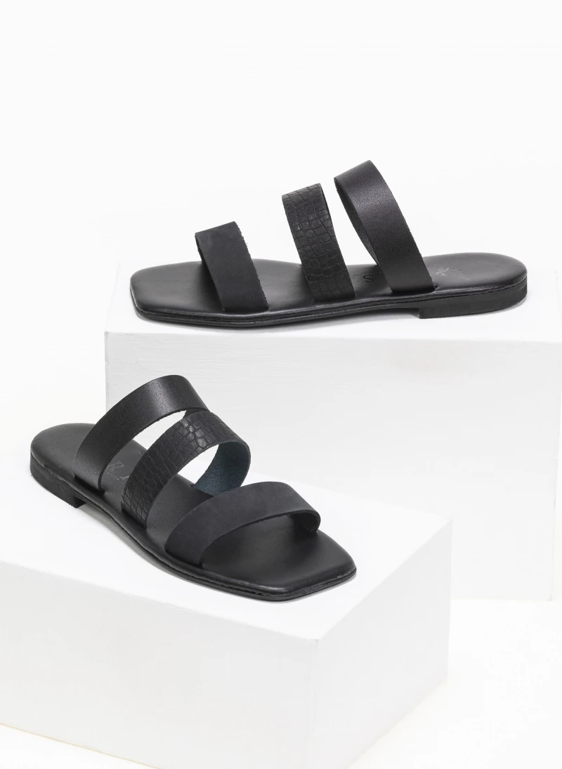 Σανδάλια δερμάτινα με φάσα κροκό Iris - Μαύρο 3 Σανδάλια δερμάτινα με φάσα κροκό Iris - Μαύρο