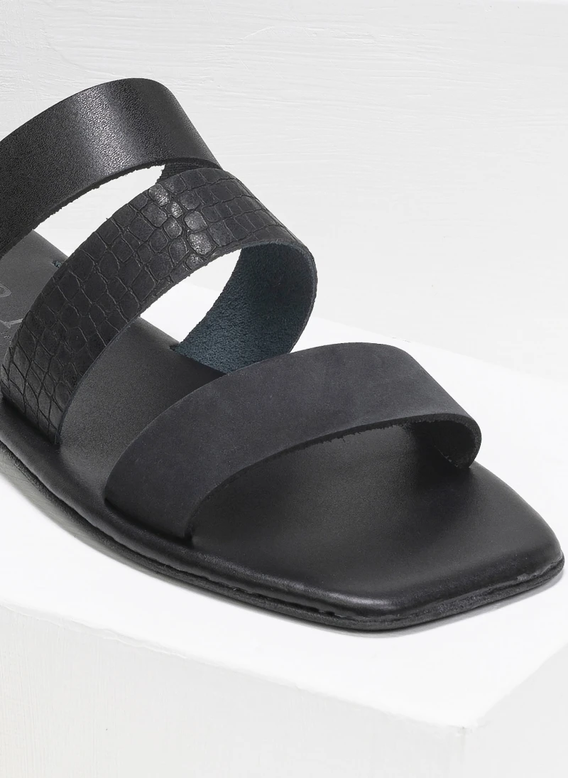Σανδάλια δερμάτινα με φάσα κροκό Iris - Μαύρο 4 Σανδάλια δερμάτινα με φάσα κροκό Iris - Μαύρο - Image 2