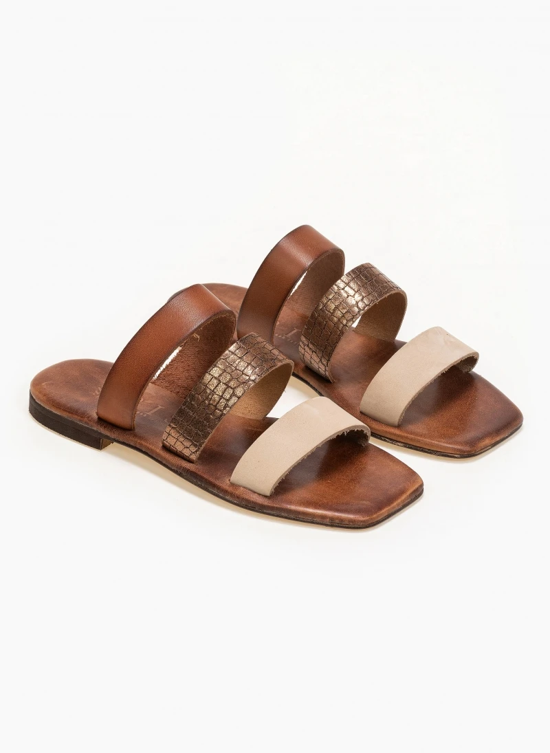 Σανδάλια δερμάτινα με φάσα κροκό Iris - Μπρονζέ 5 Σανδάλια δερμάτινα με φάσα κροκό Iris - Μπρονζέ - Image 3