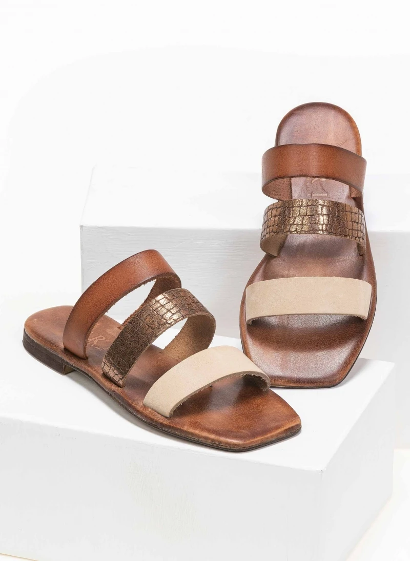 Σανδάλια δερμάτινα με φάσα κροκό Iris - Μπρονζέ 4 Σανδάλια δερμάτινα με φάσα κροκό Iris - Μπρονζέ - Image 2