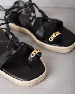 Σανδάλια δερμάτινα με κορδόνια Iris - Μαύρο -The Fashion Project κατάστημα lace up pedila me alusida sto daktulo 93994 g0ie