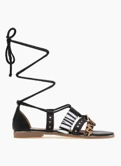 The Fashion Project Σανδάλια με κορδόνια και Pattern - Μαύρο