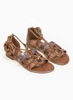 The Fashion Project Σανδάλια με κορδόνια και Pattern - Ταμπά -The Fashion Project κατάστημα lace up pedila me animal print sxedio 89725 81xr