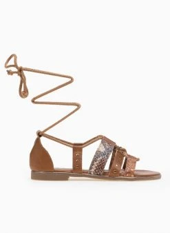 The Fashion Project Σανδάλια με κορδόνια και Pattern - Ταμπά -The Fashion Project κατάστημα lace up pedila me animal print sxedio 89725 9jdt