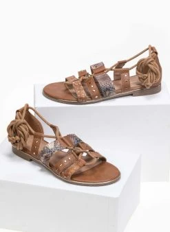 The Fashion Project Σανδάλια με κορδόνια και Pattern - Ταμπά -The Fashion Project κατάστημα lace up pedila me animal print sxedio 89725 tik6