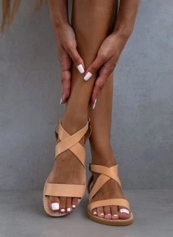 Σανδάλια δερμάτινα με Crossover μπαρέτα Iris - Φυσικό