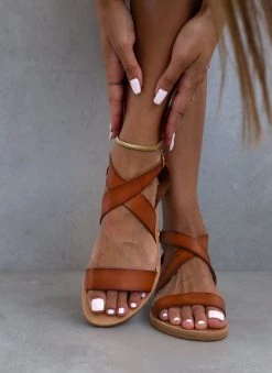 Σανδάλια δερμάτινα με Crossover μπαρέτα Iris - Καφέ -The Fashion Project κατάστημα pedila isia xeiropoiita dermatina 90691 8ic4