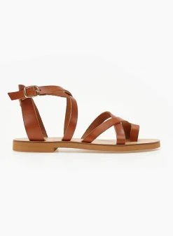 Πέδιλα δερμάτινα Crossover Tfp - Ταμπά -The Fashion Project κατάστημα pedila tfp flat dermatina me xiasti desimo 103751 i55i