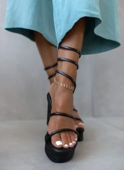 Πλατφόρμες δερμάτινες Lace Up Estil - Μαύρο