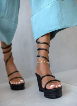 Πλατφόρμες δερμάτινες Lace Up Estil - Μαύρο -The Fashion Project κατάστημα platformes dermatines estil me elasma 106244 kskf