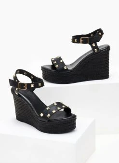 Πλατφόρμες δερμάτινες με τρουξ Estil - Μαύρο -The Fashion Project κατάστημα platformes dermatines estil me metallika trouks 105130 sohe
