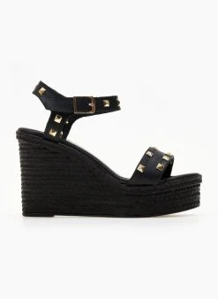 Πλατφόρμες δερμάτινες με τρουξ Estil - Μαύρο