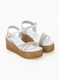 Πλατφόρμες δερμάτινες με Strass Estil - Λευκό -The Fashion Project κατάστημα platformes dermatines estil me strass 105024 y06m