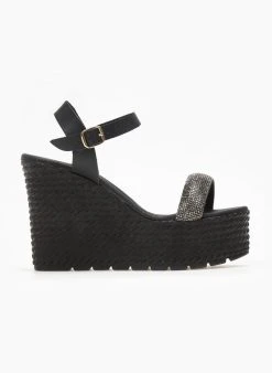 Πλατφόρμες δερμάτινες με μπαρέτα Estil - Μαύρο