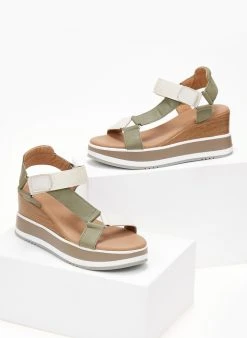 Πλατφόρμες δερμάτινες με Velcro λουράκι Carmela 68448 - Χακί -The Fashion Project κατάστημα platformes dermatines me velcro louraki carmela 68 104891 lkbd