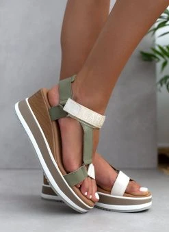 Πλατφόρμες δερμάτινες με Velcro λουράκι Carmela 68448 - Χακί -The Fashion Project κατάστημα platformes dermatines me velcro louraki carmela 68 104891 pca4