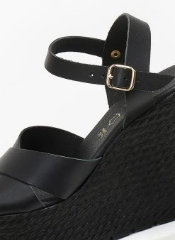 Πλατφόρμες δερμάτινες με χιαστί φάσες Estil - Μαύρο -The Fashion Project κατάστημα platformes dermatines me xiasti fases estil 111176 iwd4