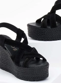 Πλατφόρμες καστόρινες χιαστί Estil - Μαύρο -The Fashion Project κατάστημα platformes estil kastorines me xiasti lourakia 101201 c9re