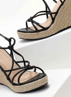 The Fashion Project Πλατφόρμες με κόμπους - Μαύρο -The Fashion Project κατάστημα platformes me kompous kai sxoinini sola 104714 d8mz