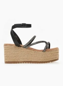 The Fashion Project Πλατφόρμες με σχοίνινη σόλα και στρας - Μαύρο