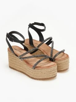 The Fashion Project Πλατφόρμες με σχοίνινη σόλα και στρας - Μαύρο -The Fashion Project κατάστημα platformes me sxoinini sola kai strass 110687 lik5