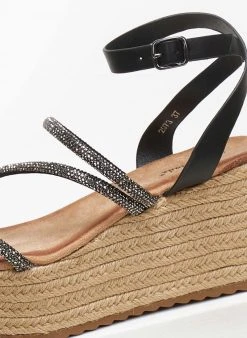 The Fashion Project Πλατφόρμες με σχοίνινη σόλα και στρας - Μαύρο -The Fashion Project κατάστημα platformes me sxoinini sola kai strass 110687 pvxh