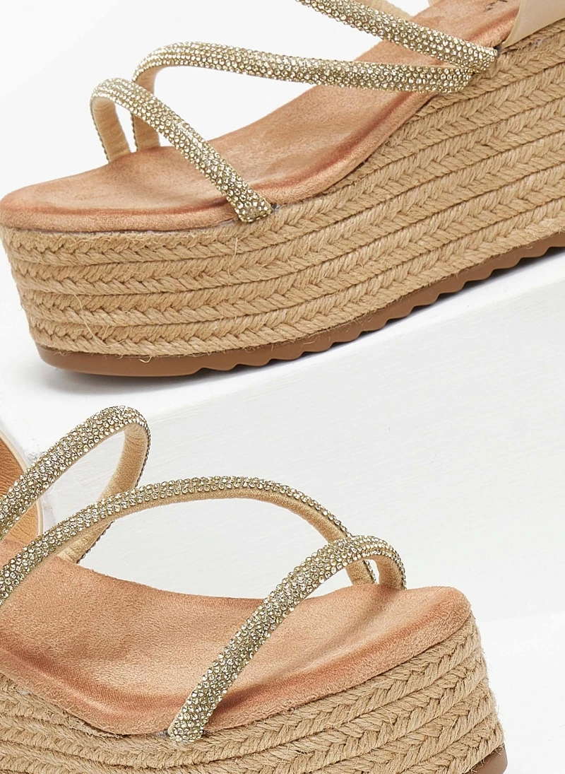 The Fashion Project Πλατφόρμες με σχοίνινη σόλα και στρας - Μπεζ 5 The Fashion Project Πλατφόρμες με σχοίνινη σόλα και στρας - Μπεζ - Image 3