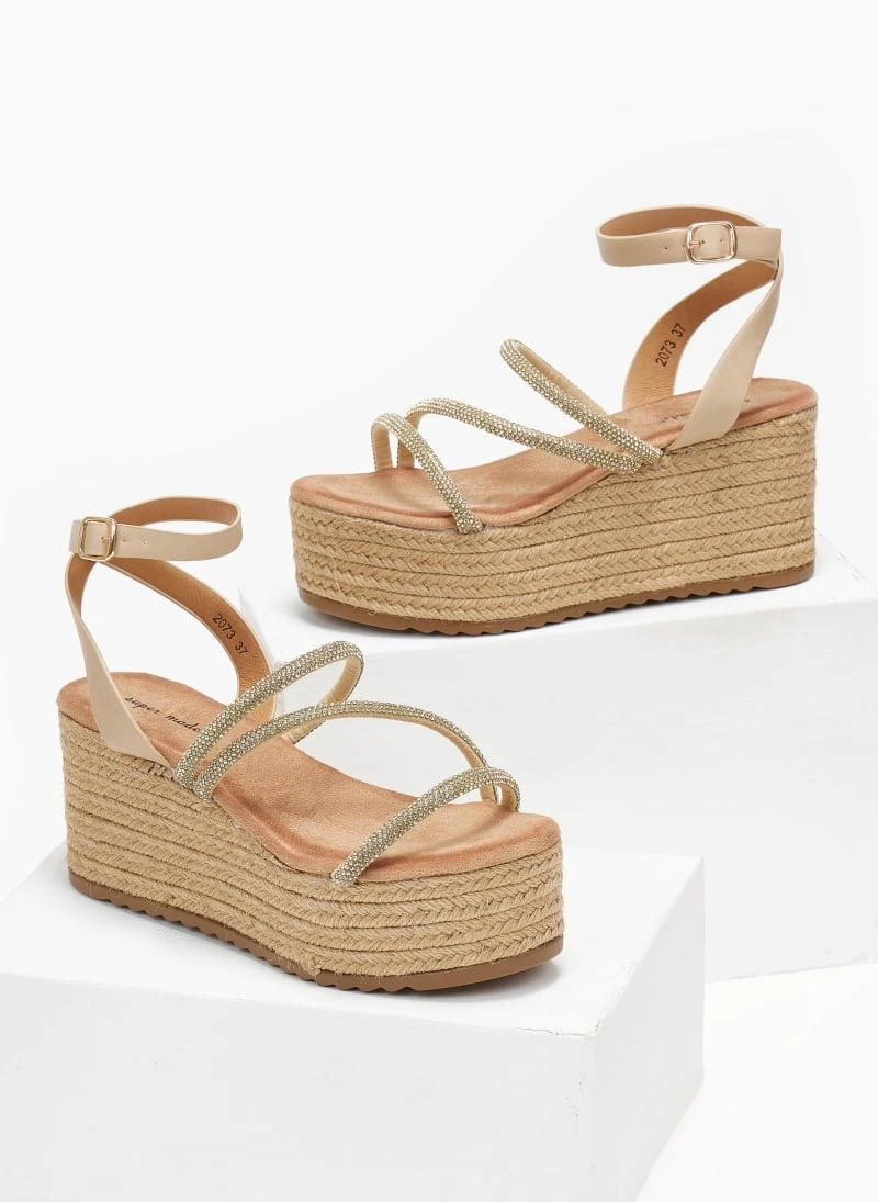 The Fashion Project Πλατφόρμες με σχοίνινη σόλα και στρας - Μπεζ 4 The Fashion Project Πλατφόρμες με σχοίνινη σόλα και στρας - Μπεζ - Image 2