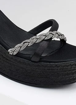 Πλατφόρμες με Strass κοτσιδάκι Tfp - Μαύρο -The Fashion Project κατάστημα platformes saten tfp me strass kotsidaki 104306 lsn2