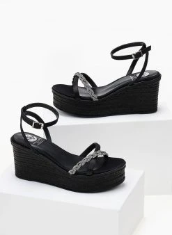 Πλατφόρμες με Strass κοτσιδάκι Tfp - Μαύρο -The Fashion Project κατάστημα platformes saten tfp me strass kotsidaki 104306 nvco