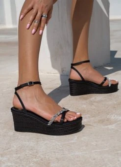 Πλατφόρμες με Strass κοτσιδάκι Tfp - Μαύρο -The Fashion Project κατάστημα platformes saten tfp me strass kotsidaki 104306 p76k