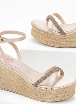 Πλατφόρμες με Strass κοτσιδάκι Tfp - Nude -The Fashion Project κατάστημα platformes saten tfp me strass kotsidaki 104307 if75