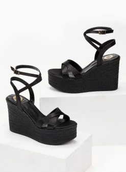 The Fashion Project Πλατφόρμες σατέν Crossover Tfp - Μαύρο -The Fashion Project κατάστημα platformes saten tfp me xiasti lourakia 102089 3cbl