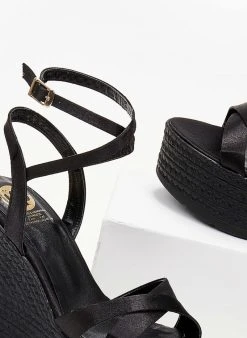 The Fashion Project Πλατφόρμες σατέν Crossover Tfp - Μαύρο -The Fashion Project κατάστημα platformes saten tfp me xiasti lourakia 102089 e4rs