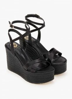 The Fashion Project Πλατφόρμες σατέν Crossover Tfp - Μαύρο -The Fashion Project κατάστημα platformes saten tfp me xiasti lourakia 102089 reck