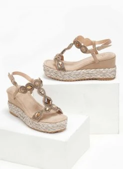 The Fashion Project Πλατφόρμες Suede με πέτρες και στρας - Τάουπε -The Fashion Project κατάστημα platformes suede me petres kai stras 111739 5542