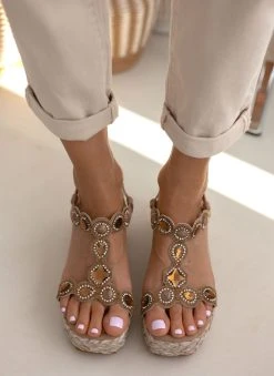 The Fashion Project Πλατφόρμες Suede με πέτρες και στρας - Τάουπε